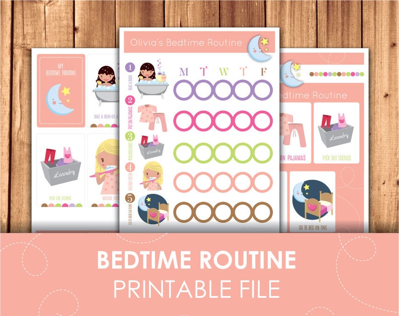 Printable Bedtime Routine Checklist Daily Schedule / Children Routine Learning Pack / Printable & Instant Download 8,5 x 11 image 1