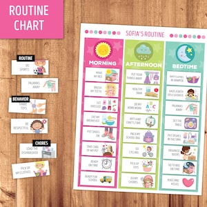 Tableau et cartes imprimables de la routine quotidienne Images de fille