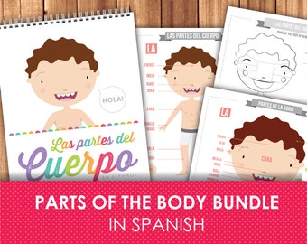 Learning Spanish / Parts of the Body in Spanish / Printable Exercises / Worksheets / Spanish Body Vocabulary / DIY Printable bundle