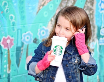 Girls Fingerless Gloves - Childrens Fingerless Gloves - Kids Gloves - Baby Gloves - Toddler Gloves - Crochet Mittens - Pink Gloves