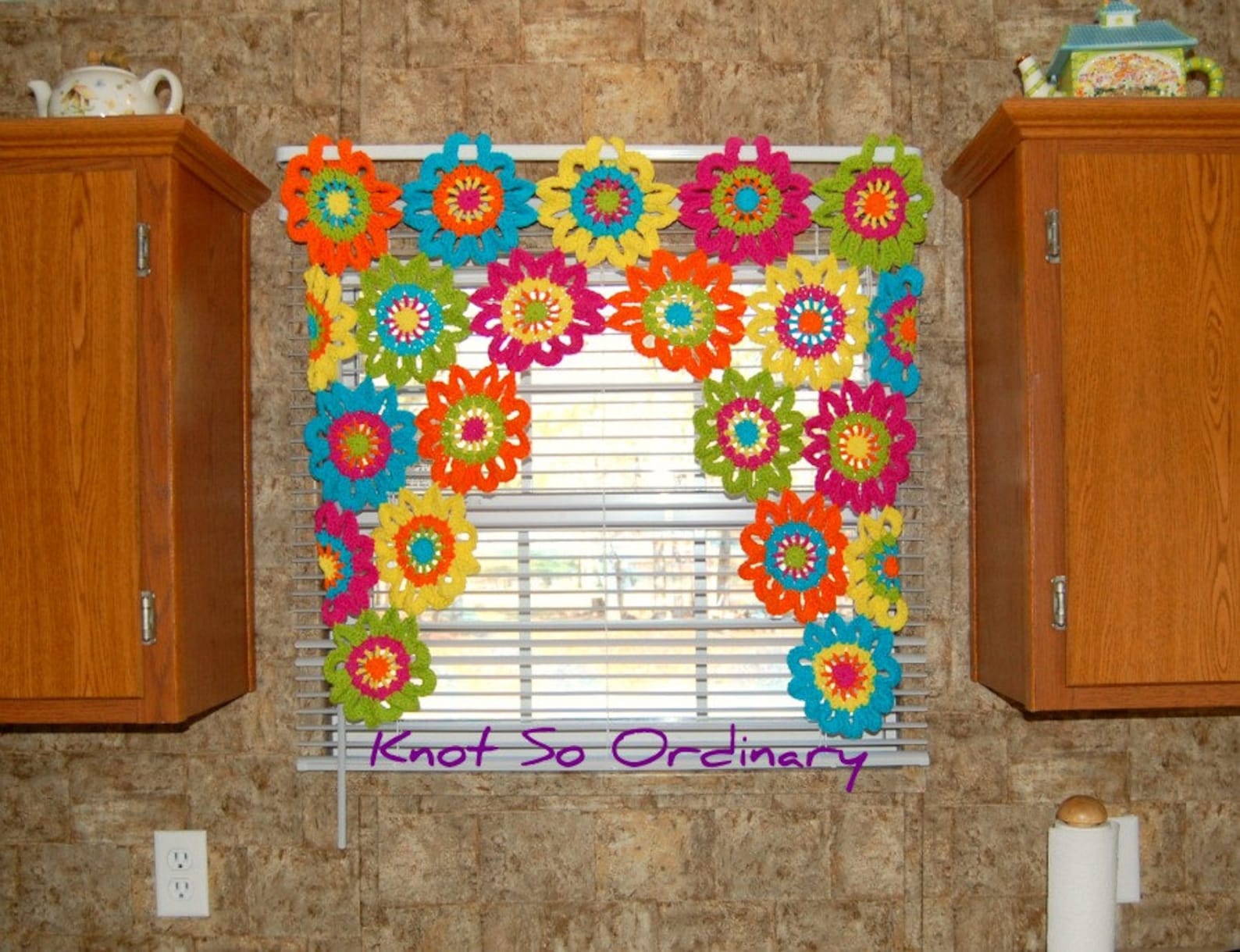 Window Valance, Flower Valance, Kitchen Curtain, Crochet Curtain