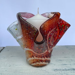 Glass Candle holder - Autumn Reds
