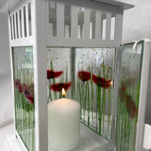 Large Fused Glass Lantern &quot;Poppy Design&quot; Alice Range