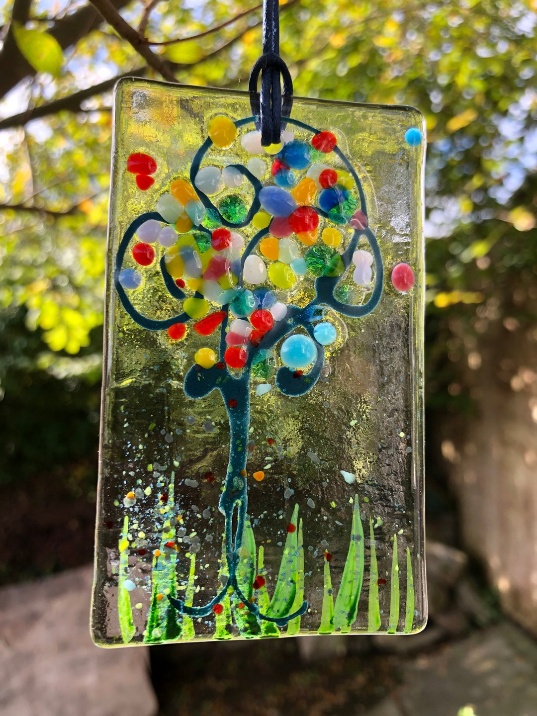 Fused Glass Hangers Coed Enfys rainbow Trees Design Etsy