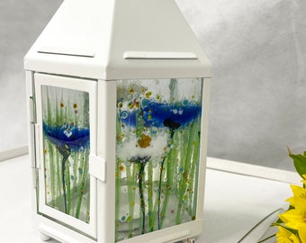 Glass Lantern Daisy & Cornflower - Alice Range