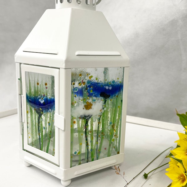 Glass Lantern Daisy & Cornflower - Alice Range