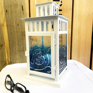 Large Fused Glass Lantern &quot;Wilder Blue&quot;