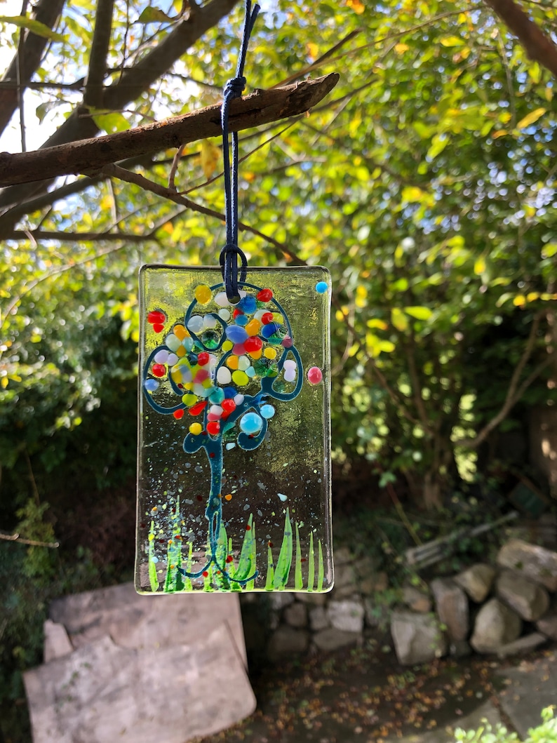Fused Glass Hangers Coed Enfys rainbow Trees Design Etsy