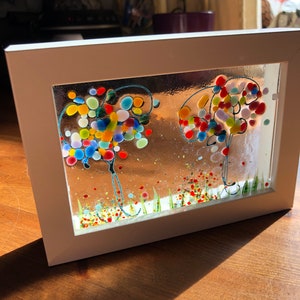 Fused Glass - Box Framed - Coed Enfys (rainbow trees) design