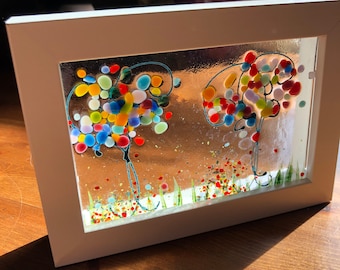 Fused Glass - Box Framed - Coed Enfys (rainbow trees) design