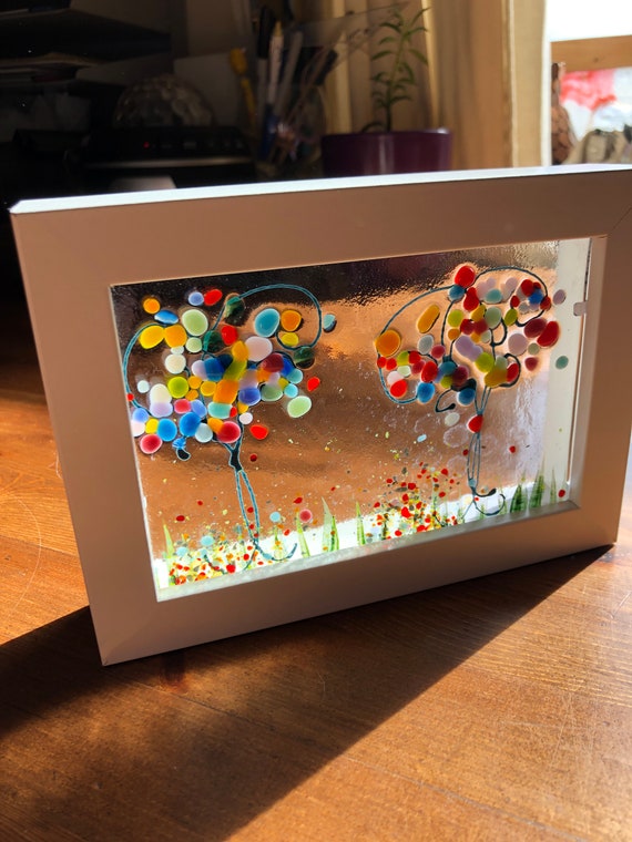 Fused Glass Box Framed Coed Enfys Rainbow Trees Design Etsy Australia