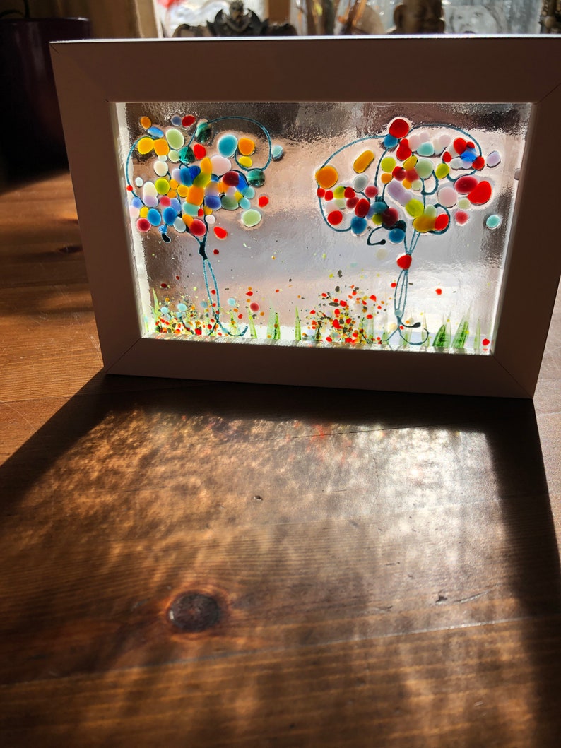 Fused Glass Box Framed Coed Enfys rainbow Trees Design Etsy