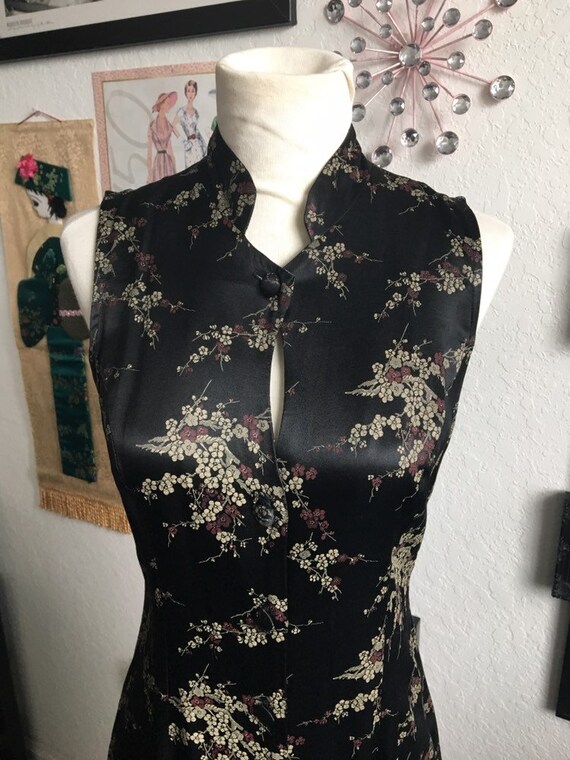 1980s Black Silk Brocade Cheongsam Dress - image 6