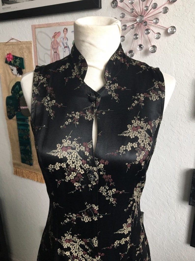 1980s Black Silk Brocade Cheongsam Dress image 6