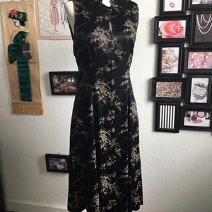 Jaren &#39;80 zwarte zijdebrokaat Cheongsam-jurk