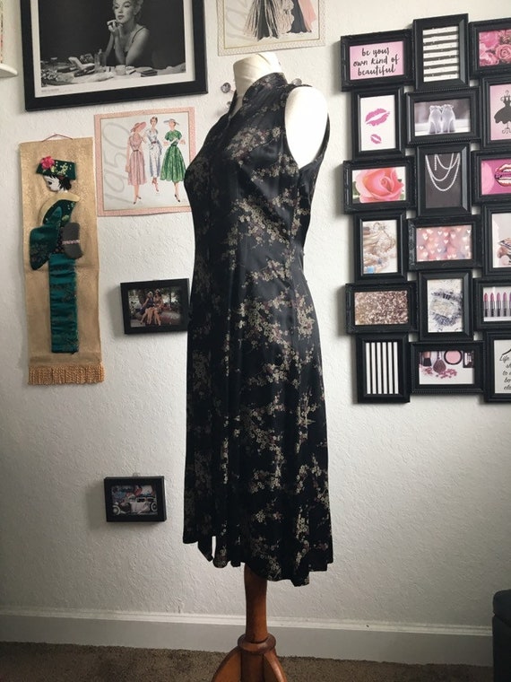 1980s Black Silk Brocade Cheongsam Dress - image 5