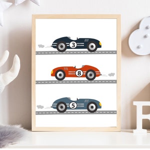 Arte mural de coches de carreras - Habitación infantil de coches de carreras - Decoración de habitación de niño de coches de carreras - Dormitorio de coches - Decoración de dormitorio de niños - Decoración de guardería de coches - Bebé de coches de carreras