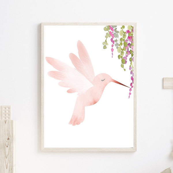 Watercolor hummingbird print - Hummingbird nursery - Pink girls room decor - Bird nursery decor - Hummingbird decor - Bird nursery print