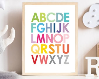 Colorful alphabet print - ABC print - Alphabet poster - Alphabet wall art -  Playroom wall art - Large Alphabet print - Educational wall art