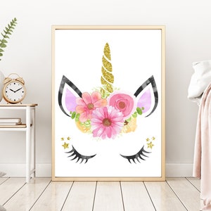 Unicorn Wall Art, Girls Room Decor, Unicorn Art Print, Baby Girl Nursery Decor, Suits Pink Nursery, Girls Wall Art Print -  H1148
