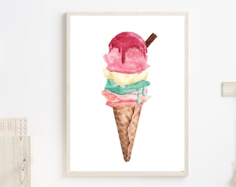 Nursery ice cream print - Ice cram poster - Pink ice cream - Ice cream wall art - Nursery decor - Ice cream cone print - DIGITAL DOWNLOAD