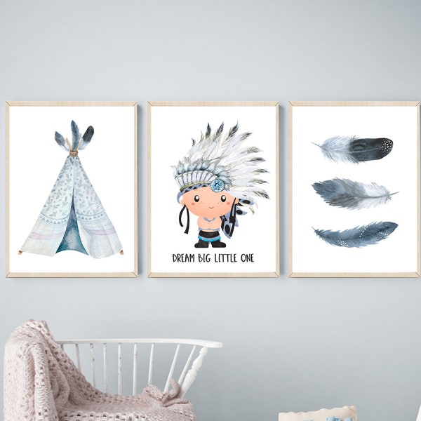 Tribal nursery - Baby boy decor - Boys wall art - Boho Teepee - Printable art - Tribal wall art - Boys room prints - Nursery prints - H1587