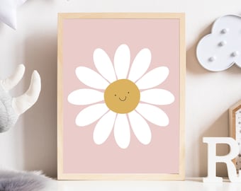 Soft Pink and White Daisy Decor, Neutral Daisy Print, Daisy Art, Daisy Flower Print, Digital, Cute Floral Wall Art, Bohomodern Art, H2909