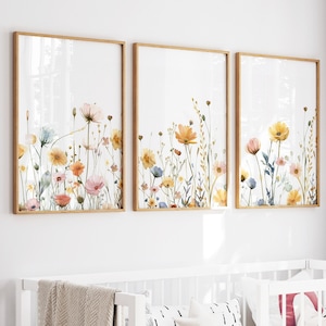 Boho Nursery Wall Art, Wildflower Nursery Decor, Botanical Print, Floral Nursery Art, Girl Nursery Decor, Wildflower Prints, H3054