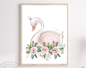 Swan print - Swan nursery art - Girls room decor - Blush pink wall art - Swan wall art - Baby girl nursery - Swan poster - Swan wall decor