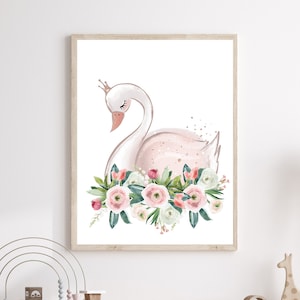 Swan print - Swan nursery art - Girls room decor - Blush pink wall art - Swan wall art - Baby girl nursery - Swan poster - Swan wall decor
