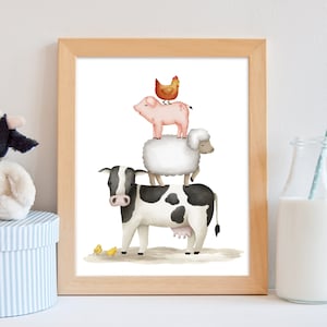 Arte de pared imprimible para habitación de niños con animales de granja, decoración de granja para sala de juegos, decoración de granja, decoración minimalista para guardería, animales de patio de granero, digital, H2885