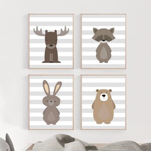 Woodland animal prints - Woodland nursery decor - Nursery wall art - Forest baby nursery - Gender neutral - Printable nursery art - H508