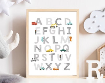 Transportation Alphabet - Baby boy nursery - Car Alphabet - ABC wall art - Printable abc - Alphabet poster - Car themed wall art - car abc