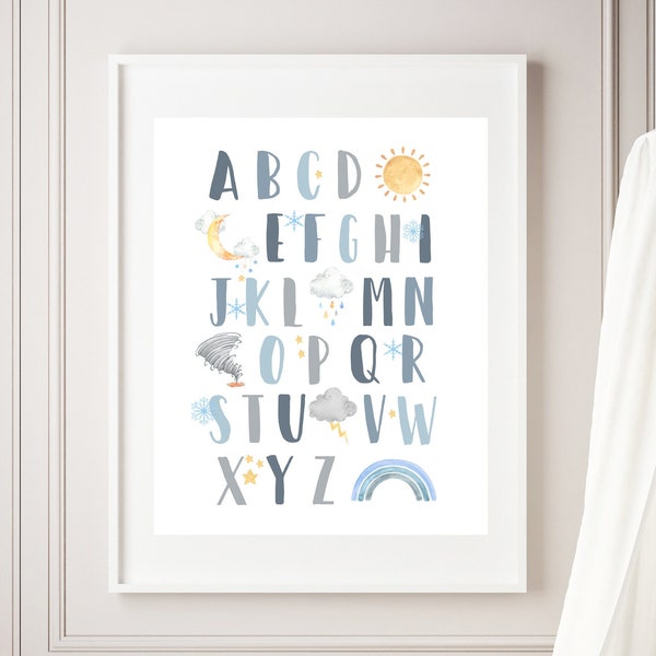 Weather alphabet print - Boy alphabet poster - Alphabet wall art - abc wall art - Blue nursery decor - Baby boy wall decor - DIGITAL - H2691