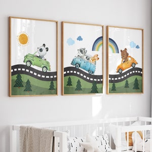 Vehicle Nursery Prints, Nursery Wall Art Printable, Boys nursery art, Animals Driving Cars Nursery Art, boys room decor, baby shower