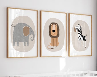 Safari Nursery Wall Prints, Nursery Decor, Boho Nursery Prints, Set of 3 Prints, Beige Nursery Prints, Nursery Wall Art, Nursery decor