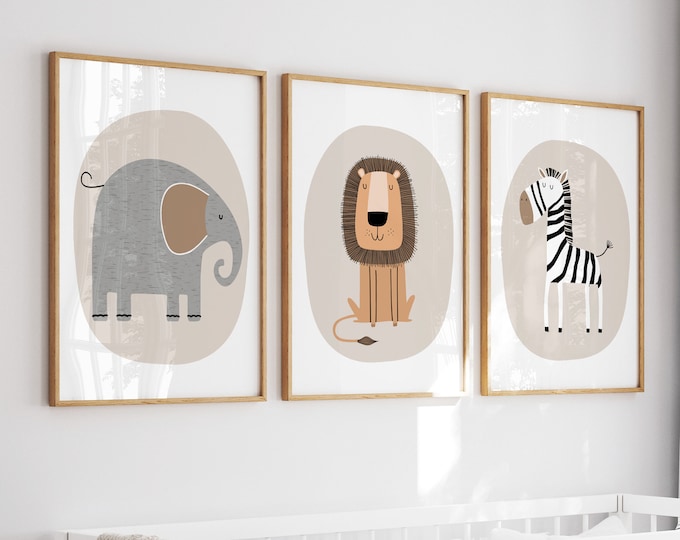 Safari Nursery Wall Prints, Nursery Decor, Boho Nursery Prints, Set of ...