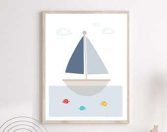 Boat print - Boat digital print - Baby boy nursery decor - Nursery boat theme - Printable boat art - Nautical theme nursery - Boys wall art