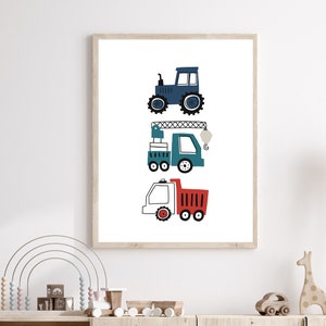 Truck print - Construction nursery decor - Construction truck prints - Boys room wall art - Truck wall art - Baby boy nursery art - H2519