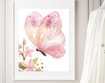 Pink butterfly art print - Girls bedroom decor - Butterfly print - Printable butterflies - Farmhouse nursery decor - Butterfly wall art