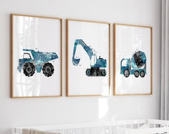 Watercolor construction vehicle - construction truck wall art - Blue nursery decor - Boy room decor - Nursery truck wall art - DIGITAL