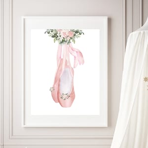 Ballet shoes print - Ballerina slippers wall art - Pink shoe print - ballet wall art - Ballerina watercolor - Ballerina art print - H2410