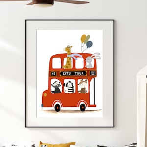 Impressão de berçário de Londres - Impressão de ônibus de Londres - Impressão de Londres - Decoração de quarto de menino - Impressão de bebê menino - Arte de parede de Londres - Transporte de berçário