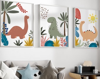 Dinosaur Nursery Decor, Dinosaur Nursery Wall Prints, Boho Nursery Prints, Set of 3 Dinosaur baby animal prints, kids room decor, H3137