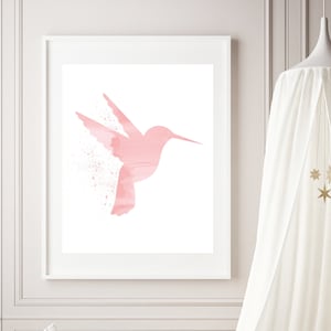 Pink hummingbird art print - Watercolor hummingbird print - Girls bedroom decor - Blush pink wall art - Hummingbird decor - Printable bird