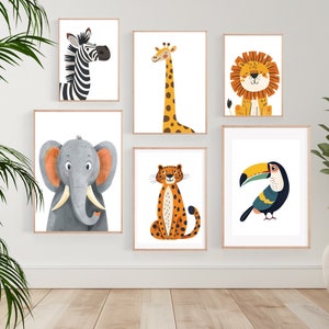 Printable Safari Nursery wall art prints, Digital nursery art, Jungle animal prints, Nursery artwork, kids room wall art, Set of 6, H3105