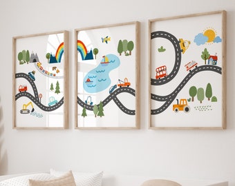 Car wall art, Set of 3, Car nursery decor, Vehicle wall art, Car print for boys room, nursery wall art, Car nursery prints, Digital download