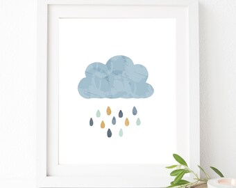 Cloud wall art - Cloud print - Watercolor nursery print - Cloud nursery art - Cloud nursery decor - Blue printable art - Cloud wall print