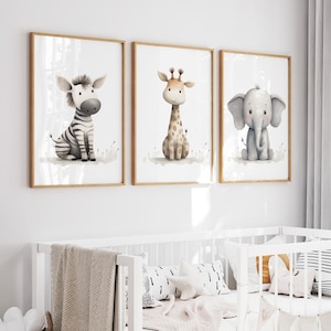 Safari Nursery decor - Nursery wall art - Jungle Animal Prints - Kids Playroom Decor - Set of 3 Safari baby animal prints - Original - H2981