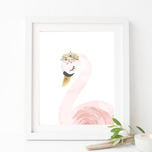 Swan prints for nursery - Swan princess wall art - Swan nursery decor - Girls room wall art - Blush pink and gold wall art - Swan printable